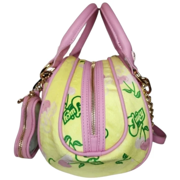Juicy Couture Yellow Bowler Satchel with Pink Cherries - Picture 3 of 5